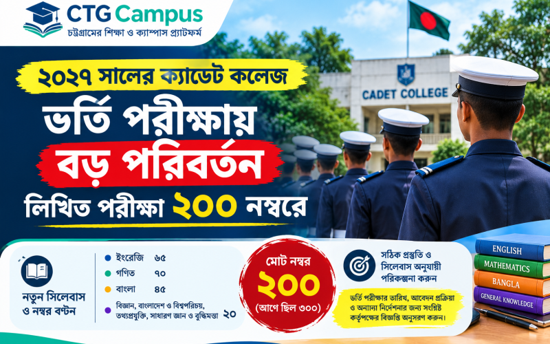 ২০২৭ সালের ক্যাডেট কলেজ ভর্তি পরীক্ষায় বড় পরিবর্তন, লিখিত পরীক্ষা ২০০ নম্বরে